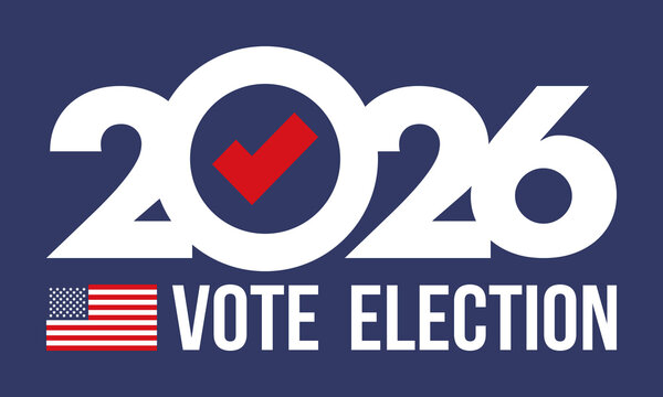 US Midterm Elections 2026. Vote 2026. Vote day. US Election. American flag Patriotic poster. Web banner. Vector illustration