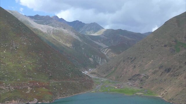 Aerial view of Saif-ul-Maluk Lake in Naran, Pakistan.