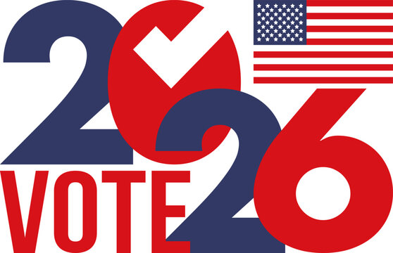 US Midterm Elections 2026. Vote 2026. Vote day. US Election. American flag Patriotic poster. Web banner. Vector illustration