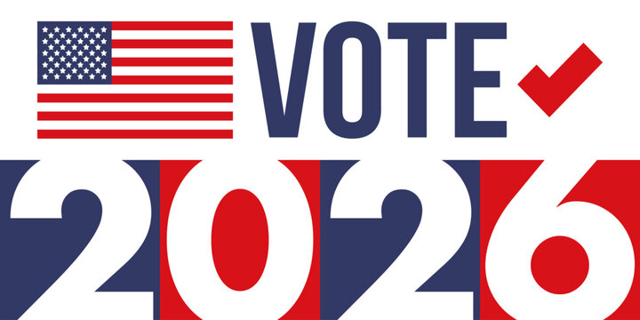 US Midterm Elections 2026. Vote 2026. Vote day. US Election. American flag Patriotic poster. Web banner. Vector illustration