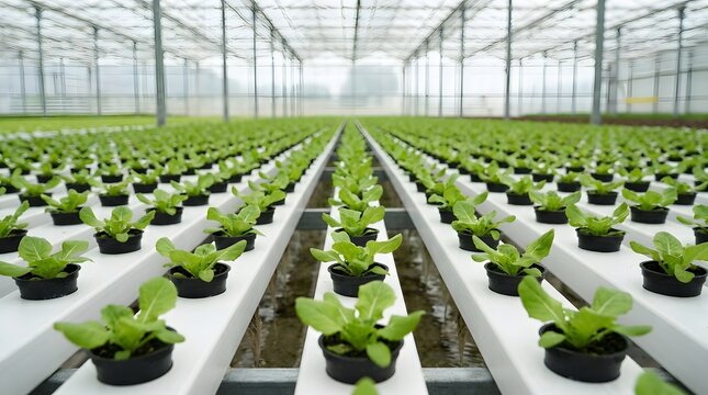 Modern hydroponic greenhouse growing fresh green lettuce