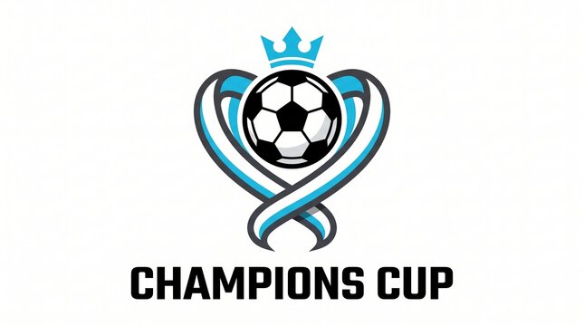 Champions cup soccer tournament logo with ball crown and ribbons championship tournament football competition