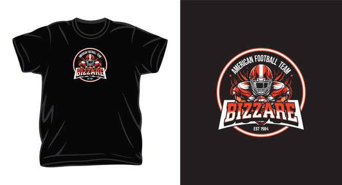 Bizzare American football team round badge vector t-shirt design mockup