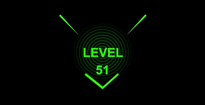 glitch text level 51 animation. text level up with glitch effect on black background.