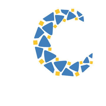 Blue and yellow abstract crescent shape