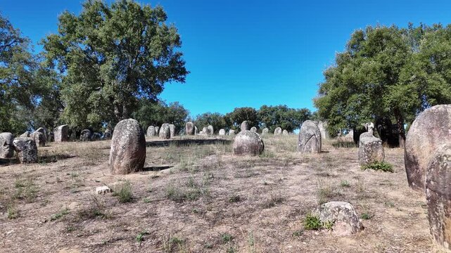 Aerial view of Almendres Cromlech, Portugal.