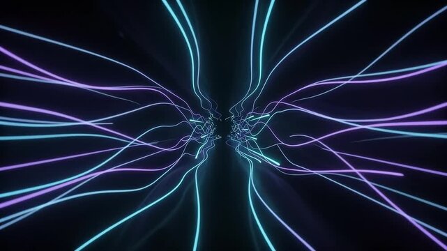 Abstract fast hyper jump through a glowing blue and purple light tunnel