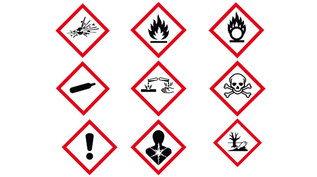GHS Hazard Pictograms Set, Standardized Chemical Safety Warning Signs