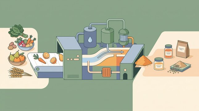 food waste valorization and organic recycling process flat illustration - ai generated