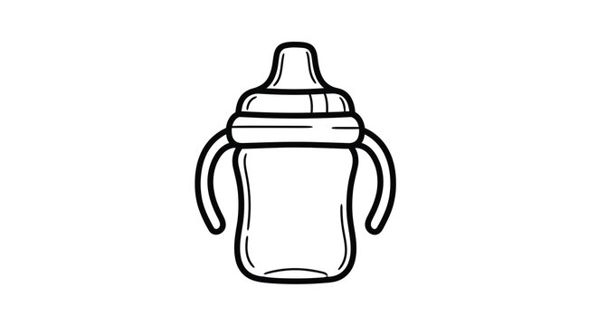 Baby bottle with handles black line silhouette