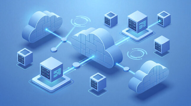 Cloud computing network architecture with connected server racks in a digital landscape data servers digital infrastructure cloud storage