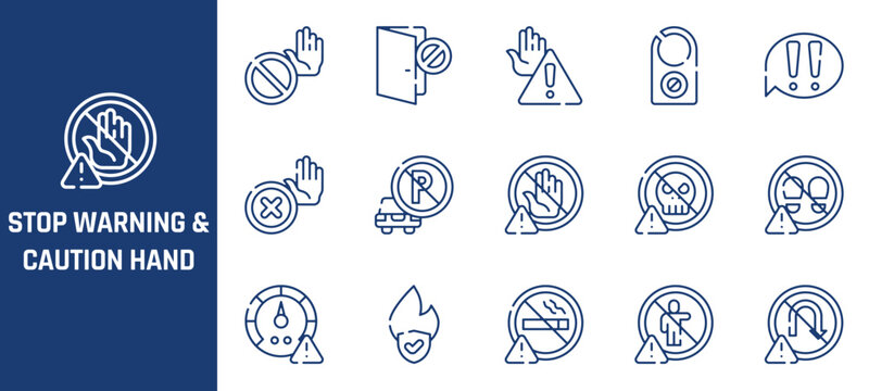 Stop warning and caution hand vector icons collection featuring diverse restricted signs for modern graphic design