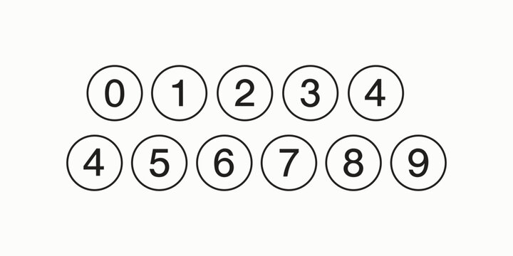 Collection of numerical digits zero through nine inside circular outlines with circular numbers math symbols numerical set number set rounded font graphic design vector illustration digit icons