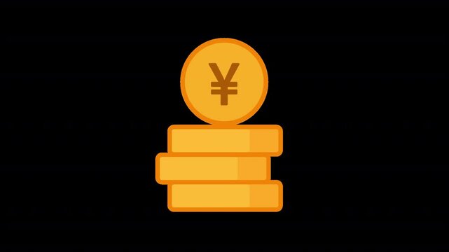 Animated Japanese yen coin investment graphic featuring a yen coin on money bars with transparent background. Six-second motion graphic for finance, savings, wealth, and investment content.