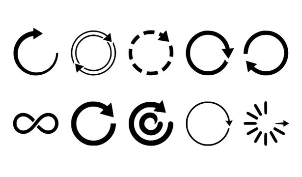 Circular Rotation Arrow Icon Set with Spinning Refresh and Loop Symbols Vector Illustration