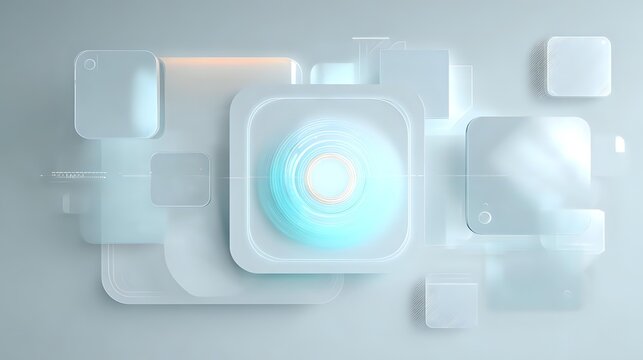Corporate technology concept with abstract UI elements minimal design soft glow clean center modern innovation business theme clarity focus