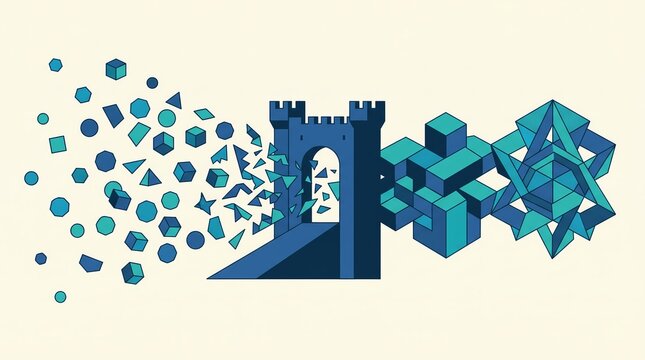 encryption concept illustration of data transforming through a fortress gate - ai generated