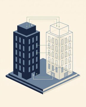 building digital twin concept illustration of connected physical and virtual architecture - ai generated