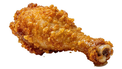 Crispy golden fried chicken drumstick with crunchy breading, isolated on transparent background © Nicolae