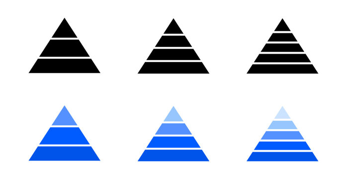 Pyramid Infographic Icon Set Isolated on Transparent Background. Modern Business Process Chart and Financial Data Diagram. Vector Illustration