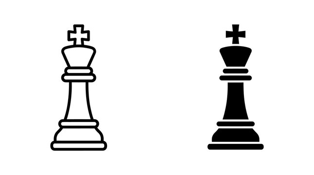 King chess piece black and white line art vector icons for strategy games.