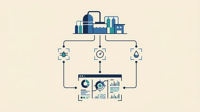 real-time water monitoring and treatment plant analytics dashboard illustration - ai generated