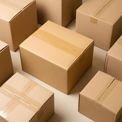 Plakat Logistics and supply chain management, cardboard boxes for shipping and delivery services in a warehouse distribution center for e-commerce business