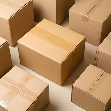 Logistics and supply chain management, cardboard boxes for shipping and delivery services in a warehouse distribution center for e-commerce business