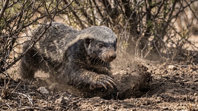 Honey Badger Digging in Soil with Claws Wild Animal Photo