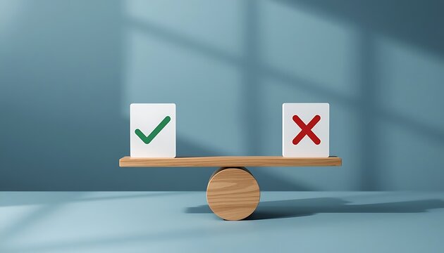 Balanced scale showing correct and incorrect decision symbols