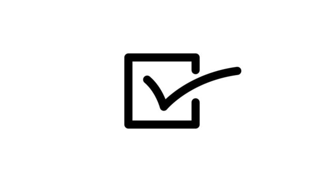 Animated check mark icon appears and disappears on white background symbolizing completion or success with smooth motion.