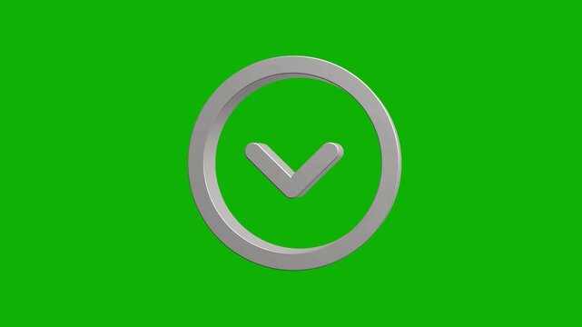 Silver metallic arrow down icon rotating in circle on green screen background for interface design.
