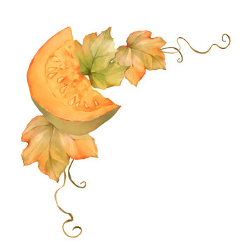 Hand-drawn illustration of an autumn pumpkin slice corner frame