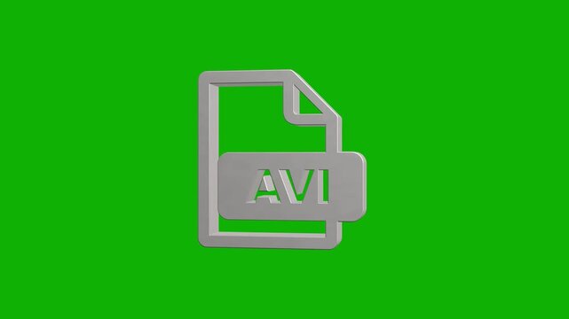 Avi file format icon rotating on green screen background for video player and multimedia technology projects.