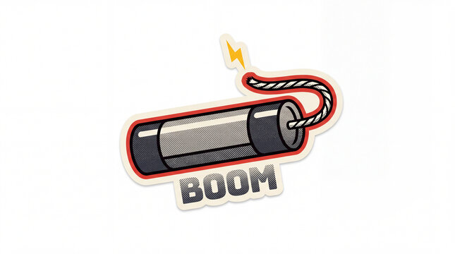 A stylized illustration of a dynamite stick with a lit fuse and the word "BOOM" in a comic book style on a white background.