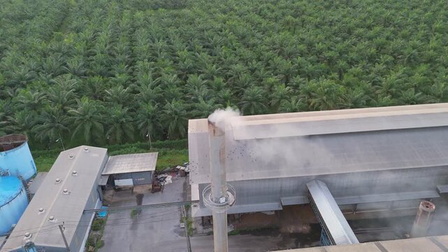 Aerial view clean air with exhaust pipe for air pollution reduction. Economic growth, industrial energy, Environment, and sustainability. Business and technology development nature. Factory Palm oil