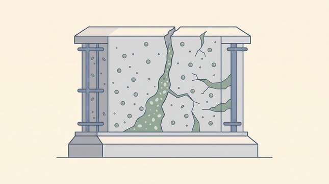 self-healing concrete cross-section and crack repair illustration - ai generated