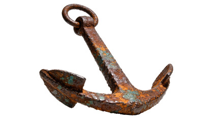 Rusty metal anchor with patina, isolated on transparent background © Mia