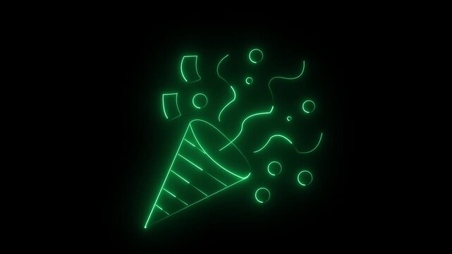 Neon glowing geometric shapes and dots on dark background