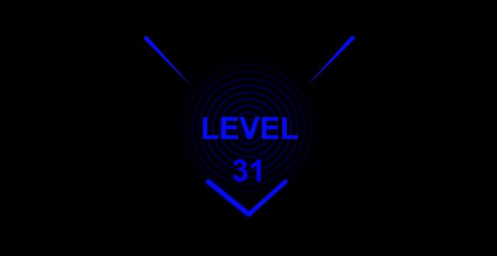 glitch text level 31 animation. text level up with glitch effect on black background.