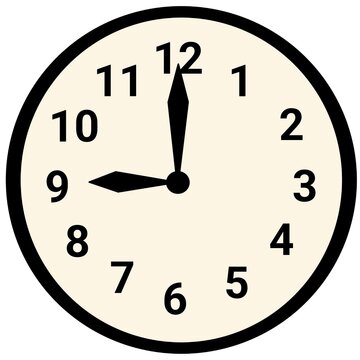 Minimalist wall clock face showing the time at nine o'clock with bold black numbers on white