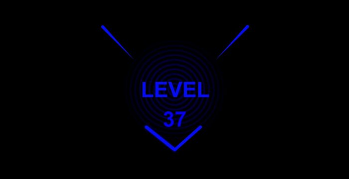 glitch text level 37 animation. text level up with glitch effect on black background.