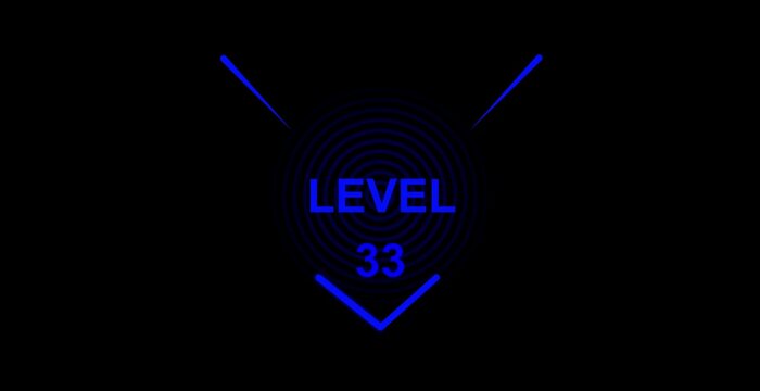 glitch text level 33 animation. text level up with glitch effect on black background.