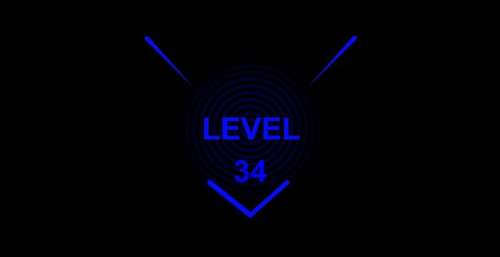 glitch text level 34 animation. text level up with glitch effect on black background.
