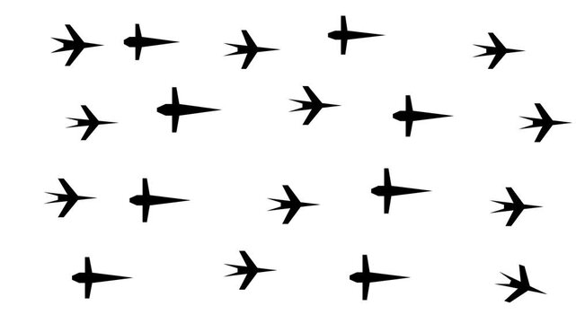 Silhouette fighter jets flying in formation during aerial combat animation footage for military flight simulation projects