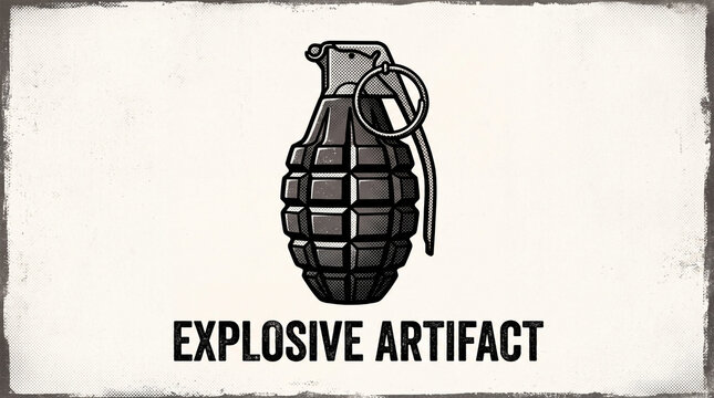A graphic illustration of a classic fragmentation hand grenade, symbolizing danger and explosive power.