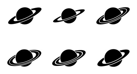 Saturn Planet Icons, Cosmic Space Celestial Body Symbols, Astronomical Galaxy Universe Elements © Ashiq
