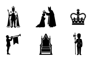 Fototapeta premium Royal Icons Set: King, Queen, Crown, Throne, Guard, Herald, Symbols of Monarchy