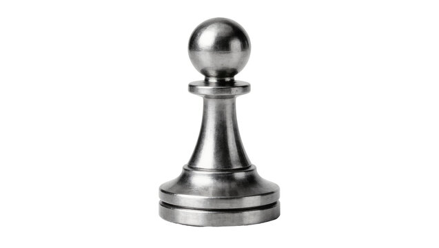 Polished metallic chess pawn piece, isolated on transparent background