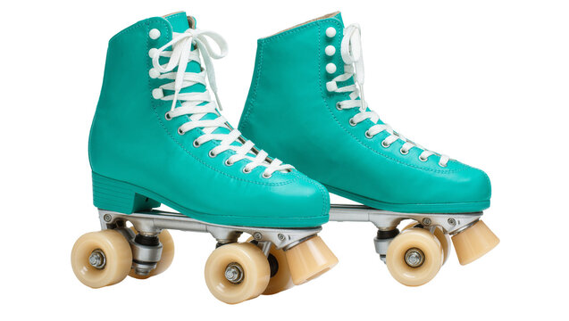 Teal roller skates with white laces, isolated on transparent background
